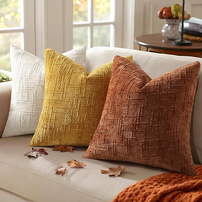 decorUhome Spring Rust Chenille Throw Pillow Covers 18x18 Set of 2 Textured Soft Cozy Slubby Couch Pillow Covers Modern Farmhouse Boho Decorative Pillow Cases for Bed Sofa Living Room