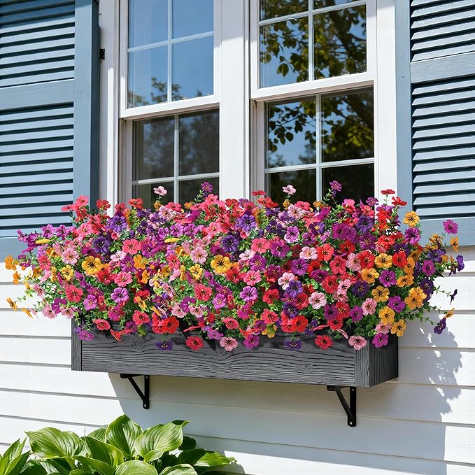 Ivydale Artificial Flowers for Outdoor 24 Bundles Fake Mums UV Resistant Silk Daisy Faux Plants for Outside Planter Home Porch Patio Window Box Decor, Purple Rose Mixed