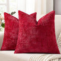 decorUhome Spring Red Chenille Throw Pillow Covers 18x18 Set of 2 Textured Soft Cozy Slubby Couch Pillow Covers Modern Farmhouse Boho Decorative Pillow Cases for Bed Sofa Living Room