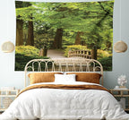 Ambesonne Japanese Tapestry, Wooden Bridge over Pond in Garden Calmness in Shadow of Trees Serenity in Nature, Fabric Wall Hanging Decor for Bedroom Living Room Dorm, 45" X 30", Green Brown
