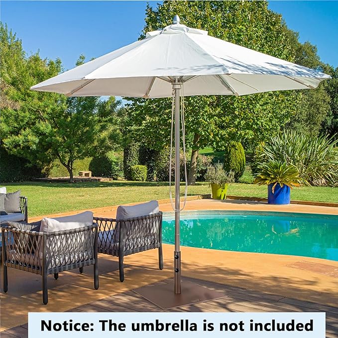 Giantex 50 lbs Umbrella Base - 24 inch Square Umbrella Stand with 2 Rollers, Heavy Duty Steel Umbrella Base Weight for 1.6''-1.9'' Poles, 2 Knobs, Patio Umbrella Base Holder for Garden Deck Poolside