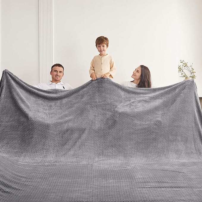 Oversized King Fleece Blanket 120x138 Inches, Seamless Soft Cozy 3D Jacquard Flannel Blanket 10'x11.5' Extra Large for Bed, Sofa, Couch, Travel & Camping, California King Throw, Light Grey Leaf