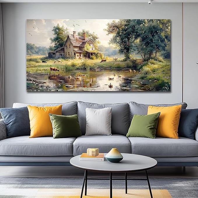 FUHAIHUA Canvas Wall Decor For Living Room Large Farmhouse Wall Art For Bedroom Office Decorations Farm Scenery Pictures Countryside Wall Paintings Modern Artwork Ready To Hang Home Decor 30x60 In