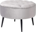 BIRDROCK HOME Tufted Round Ottoman - Velvet Footrest with Cushion and Mid-Century Modern Steel Legs - Ideal for Living Room, Bedroom, or Office Seating - Soft, Compact Decorative Footstool - Grey