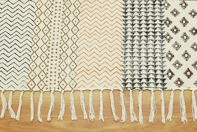 Kilim Rug 6x9 Area Rug Orange & Beige Cotton Dhurrie Oriental Thick 0.19 inches Stone Easy Washable Rug Hand Wash Cotton Carpet Flatweave Rug Indoor Outdoor Rugs for Living Room, Bedroom