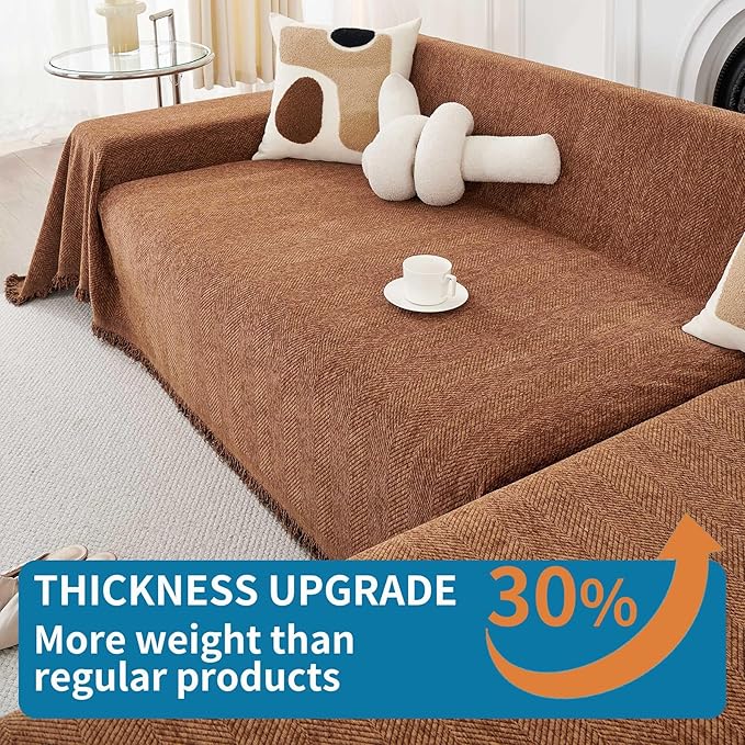 HAOMAIJIA Chenille Couch Cover Sofa Covers for 3 Cushion Couch Washable sectional Couch Covers for Dogs pet Furniture Protector Couch Cover Blanket for Living Room (Brown, 71"x150")