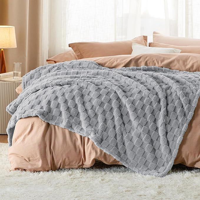 Bedsure GentleSoft Silver Grey Throw Blanket for Couch - Checkered Fleece Blankets Gifts for Women Men Girls, Cute Soft Cozy Throw for Bedroom Home Decor Gifts, 50x60 Inches