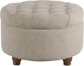 Homepop Home Decor Button Tufted Woven Round Storage Ottoman Large