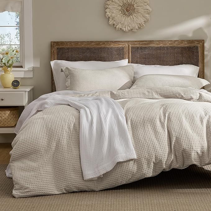 Bedsure Luxury Waffle Duvet Cover King Size - Textured Duvet Cover Set, Soft, Breathable Bedding Set (104"x90") with 2 Pillow Shams for All Season, Linen, Comforter Sold Separately