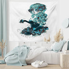 Ambesonne Skull Tapestry King Size, Vintage Sugar Shape Girl Day of the Dead Bride Dark Color Roses Graphic, Wall Hanging Bedspread Bed Cover Wall Decor, 104" X 88", Petrol Blue White