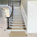 PURE ERA Bullnose Carpet Stair Treads Set Tape Free Non-Slip Indoor Stair Protectors Pet Friendly Rugs 9.5" x 30"(14 Pieces,Khaki Diamond Trellis)