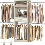 Unikito 96” Closet System, 8FT Walk in Closets Organizer Kit with 4 Extendable Hanging Rods and Drawer, Adjustable Wood Garment Rack, Sturdy Closet Insert, Easy Assembly, Max Load 1000 LBS, White Oak