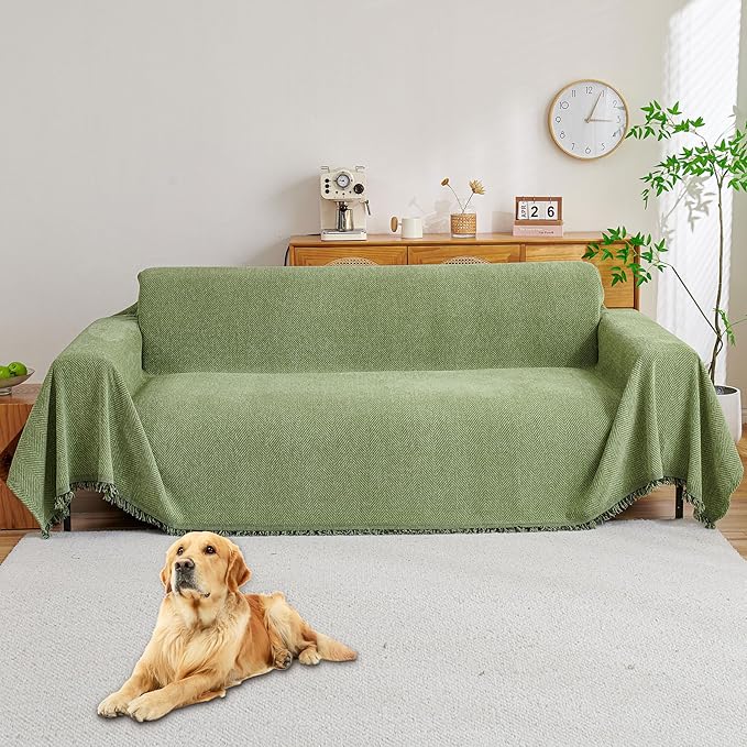 HAOMAIJIA Chenille Couch Cover Sofa Covers for 3 Cushion Couch Washable sectional Couch Covers for Dogs pet Furniture Protector Couch Cover Blanket for Living Room (sage Green, 91"x118")