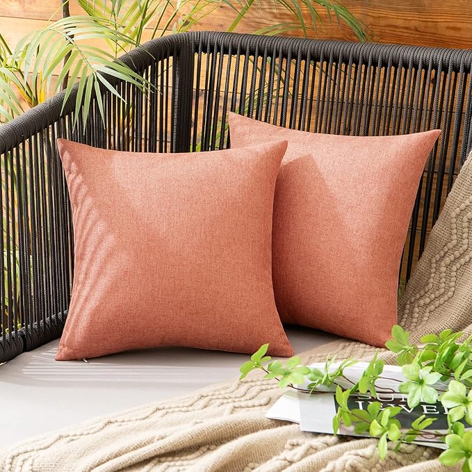 MIULEE Pack of 2 Decorative Outdoor Solid Waterproof Throw Pillow Covers Spring Faux Linen Garden Farmhouse Cushion Cases for Summer Patio Tent Balcony Couch Sofa 12x12 Inch Coral Red