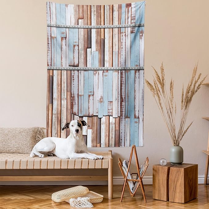 Ambesonne Rustic Tapestry, Nautical Wooden Planks Tree Designs on Rusty Screws Art Print, Wall Hanging for Bedroom Living Room Dorm Decor, 40" X 60", Mauve Teal
