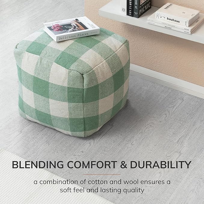 Anji Mountain Artisan Crafted Cotton Blend Pouf Ottoman | Versatile Floor Seating & Footstool for Living Room | Modern Boho Home Décor Accent | Filled Pouffe