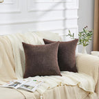 GAWAMAY Decorative Square Throw Pillow Covers 18x18 Inch Set of 2, Super Soft Chenille Pillows Cover Fall Pillowcase for Living Room Bedroom Sofa Couch Cushion Cover Coffee 45x45cm (No Inserts)