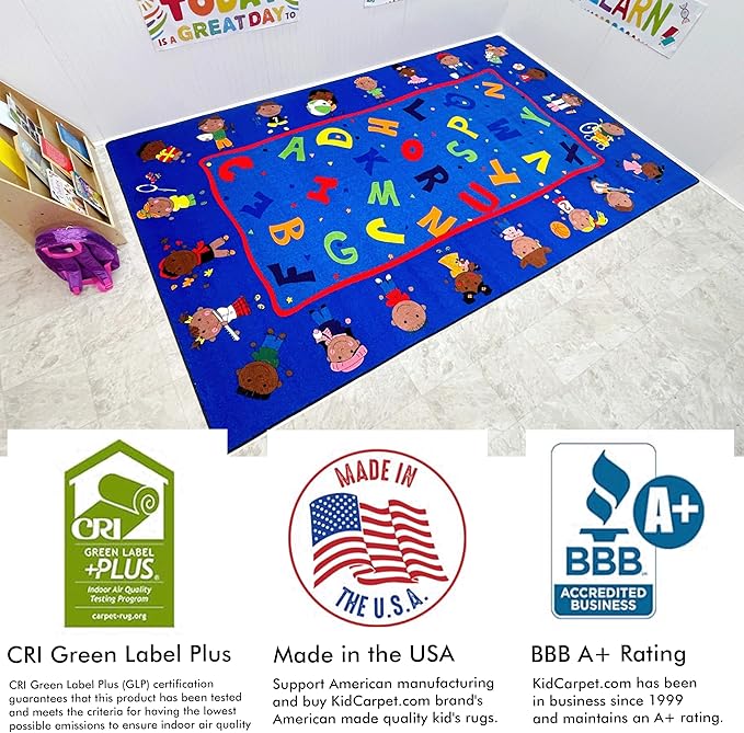 KIDCARPET.COM Friends Together Rectangle Classroom Rug | Bordered Area Rug for Preschool Daycare Learning, 6' x 8'6"