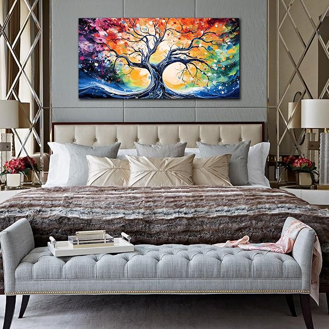 Large Canvas Wall Art Colorful Tree Picture Modern Living Room Bedroom Home Office Wall Decor Framed Canvas Prints Ready to Hang Size 24x48