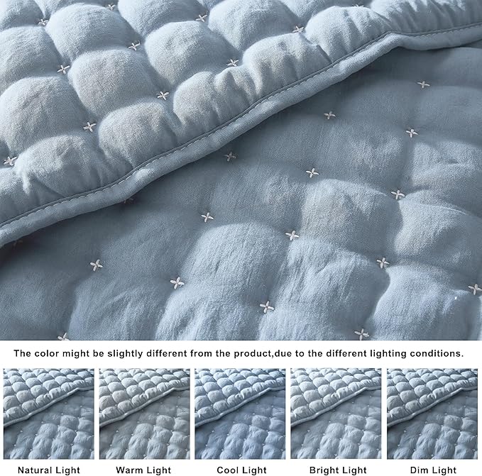 WDCOZY King Size Quilt Bedding Sets with 2 Pillow Shams, Lightweight Soft Bedspread Coverlet, Quilted Blanket Thin Comforter Bed Cover for All Season, 3 Pieces, 104x90 inches, Blue