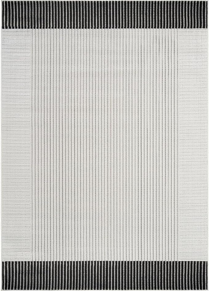 Modern Micro Loop Indoor Area Rugs for Living Room Bedroom Kitchen Geometric Striped Black-White 8x10 Luxury Durable Low and High Pile Non-Shedding Stain Resistant Soft Area Carpet 8 x 10