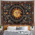 Accnicc Vintage Sun and Moon Tapestry Hippie Indie Boho Floral Wall Tapestry for Bedroom Aesthetic Stained Glass Celestial Plant Small Tapestries Wall Hanging for Living Room Dorm 48 x 36 Inch