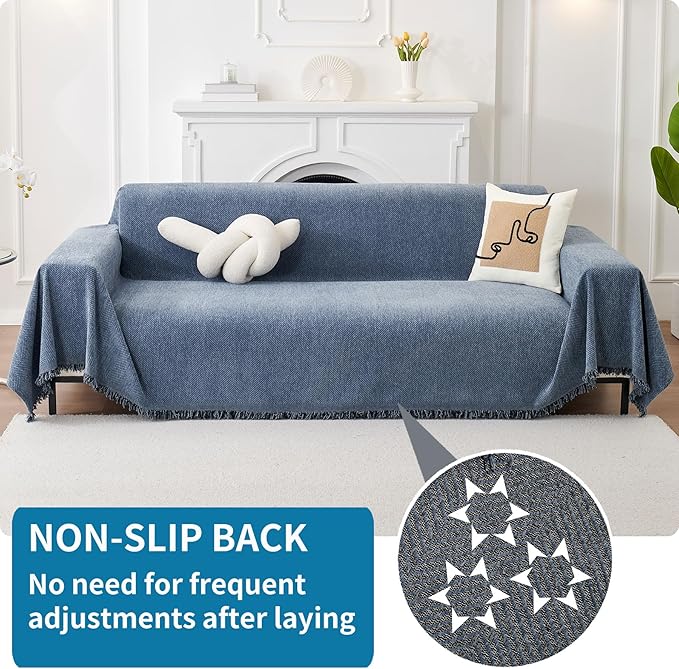 HAOMAIJIA Non Slip Couch Cover Sofa Covers for 3 Cushion Couch Washable sectional Couch Covers for Dogs pet Furniture Protector Couch Cover Blanket for Living Room (Blue, 71"x134")
