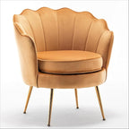 Velvet Barrel Accent Chair with Scalloped Silhouette and Gold Metal Legs, Decorative Piece Suitable for Traditional, Modern, and Contemporary Spaces, Mustard Yellow