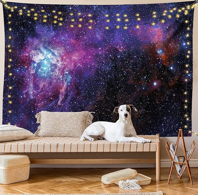 Ambesonne Galaxy Tapestry, Starry Night Nebula Cloud Celestial Theme Image Space Art Elements Print, Fabric Wall Hanging Decor for Bedroom Living Room Dorm, 28" X 23", Black Purple Blue