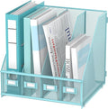 SUPEASY Magazine File Holder Desk Organizer, Metal Binder Holder with 4 Vertical Compartments for Office Home School, Blue