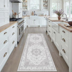 Grey Gray Runner Rug 2x6 Washable Vintage Long Carpet for Hallway Kitchen Soft Retro Low Pile Thin Indoor Runner Non Slip Oriental Medallion Throw Rug for Bathroom Bedroom Laundry Dining Room