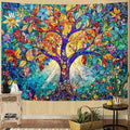 Lunerfex Tree of Life Tapestry Stained Glass Tapestry Wall Decor Tapestries for Bedroom Art Tapestries Wall Hanging for Bedroom Living Room Glass-Tree-02 70"x90"