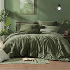 Monbix Twin XL Comforter Set Olive Green, Cationic Dyeing Bedding Set Reversible 5 Pieces, All Season Bed in a Bag with Comforter, Sheets, Pillowcase & Sham