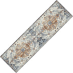MICRODRY Runner Rug, Low-Profile Design for Sleek, Bulk-Free Look. Machine Washable, Stain-Resistant, Skid-Resistant Backing, Ideal for Bedroom Hallway, Kitchen, or Entryway, 2x7', Yasmin (Blue/Rust)