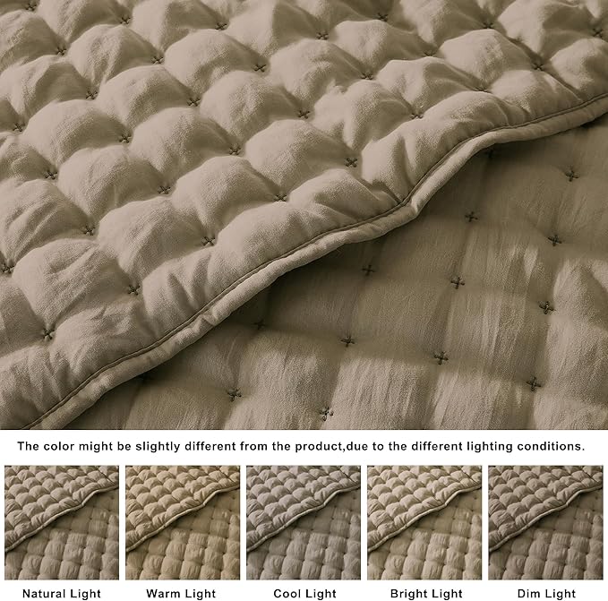 WDCOZY Twin Quit Size Bedding Sets with Pillow Sham, Lightweight Soft Bedspread Coverlet, Quilted Blanket Thin Comforter Bed Cover for All Season, 2 Pieces, 68x90 inches, Taupe