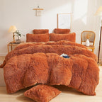 XeGe Fluffy Faux Fur Duvet Cover Set, Luxury Ultra Soft Plush Shaggy Terracotta Bedding Set 2 Pieces Velvet(1 Fuzzy Comforter Cover + 1 Furry Pillow Case), Zipper Closure (Twin, Burnt Orange)