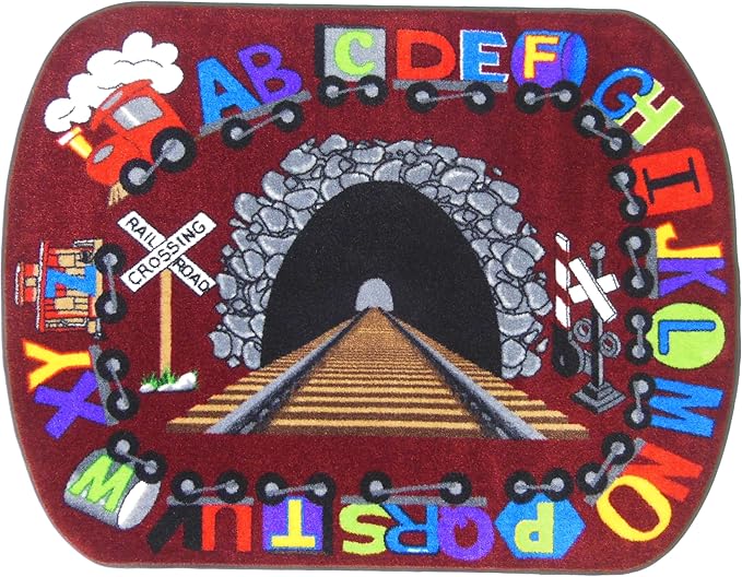 SAFECASTLE Alphabet Express Kids Educational Area Rug – 4'4" x 5'6" – Colorful Train ABC Learning Carpet for Playroom, Classroom, Daycare, Preschool, or Nursery – Durable Machine-Tufted Nylon Rug