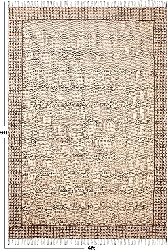 Kilim Rug 8x10 Area Rug Gray & Beige Cotton Dhurrie Geometric Thick 0.19 inches Stone Easy Washable Rug Hand Wash Cotton Carpet Flatweave Rug Indoor Outdoor Rugs for Living Room, Bedroom