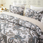 Whale Flotilla Reversible Printed Quilt King Size, Extra Soft Boho Paisley Floral Bedspreads for Bed Lightweight King Quilt Bedding Set Coverlets with 2 Pillow Shams for All Seasons, Bone Grey