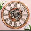 HOIBAI Large Wall Clock 24 Inch Large Clocks for Living Room Decor with Moving Gears Vintage Industrial Steampunk Farmhouse Big Clock for Home Kitchen Bedroom Office