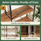 Huuger 6 Tier Bookshelf, L Shaped Corner Bookshelf with Open Shelves, 49.4 Inch Straight Wide Bookcase with Metal Frame and Wooden Board, Adjustable Feet, Rustic Brown