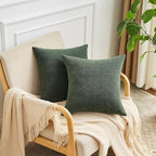 GAWAMAY Decorative Square Throw Pillow Covers 20"x20" Inch Set of 2, Super Soft Chenille Pillows Farmhouse Pillowcase for Living Room Bedroom Sofa Couch Cushion Cover Dark Green 50x50cm (No Insert)