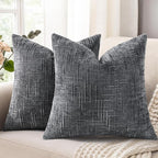 decorUhome Spring Dark Grey Chenille Throw Pillow Covers 16x16 Set of 2 Textured Soft Cozy Slubby Couch Pillow Covers Modern Farmhouse Boho Decorative Pillow Cases for Bed Sofa Living Room