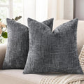 decorUhome Spring Dark Grey Chenille Euro Sham Throw Pillow Covers 22x22 Set of 2 Textured Soft Cozy Slubby Couch Pillow Covers Modern Farmhouse Boho Decorative Pillow Cases for Bed Sofa Living Room