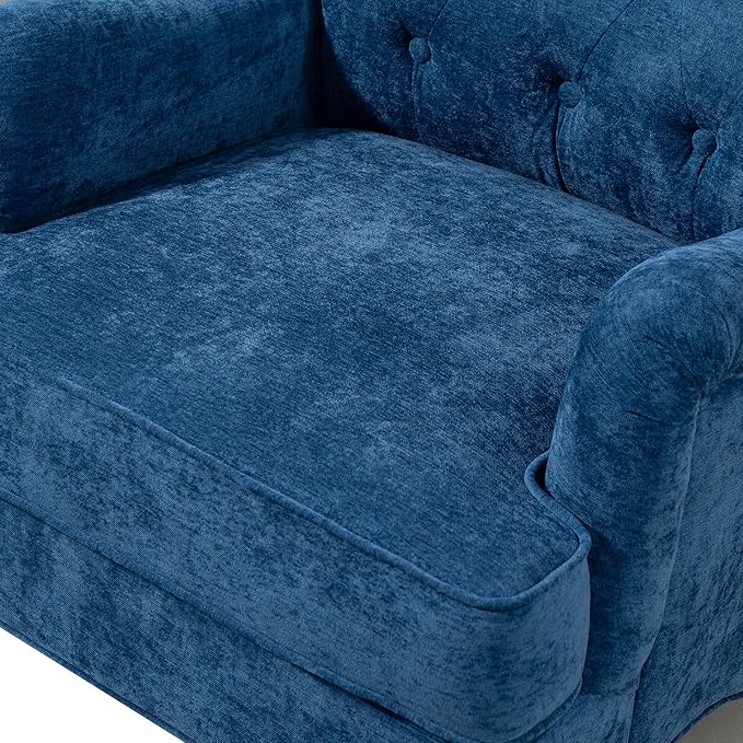 KEIKI Upholstered Accent Chair for Living Room and Bedroom,Modern Fabric Sofa Chair with Ergonomic Backrest, Supportive Cushioned Seat, Vintage Wood Legs for Reading, Relaxing, and Small Spaces