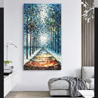 Art Hand-Painted Landscape Oil Painting Contemporary Abstract Vertical Blue Texture Oil Painting Living Room Bedroom Wall Decoration 48x24 inche