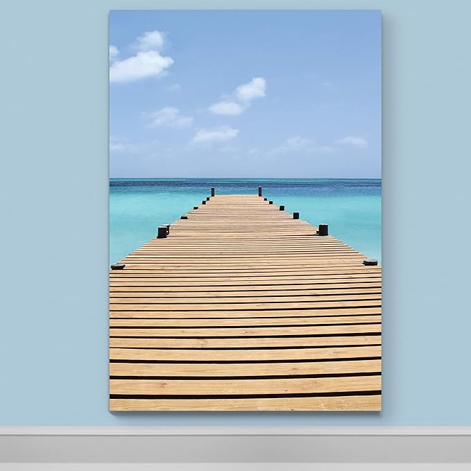 Renditions Gallery Canvas Nature Wall Art Modern Paintings & Prints Decor Sunny Endless Ocean Dock Glam Romantic Wall Hanging Artwork for Bedroom Living Room Office Kitchen - 12"x18" LT06