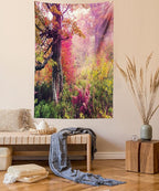 Ambesonne Forest Tapestry Queen Size, Majestic Landscape Autumn Trees in Woodland Natural Garden in Ukraine, Wall Hanging Bedspread Bed Cover Wall Decor, 88" X 88", Red Green Brown
