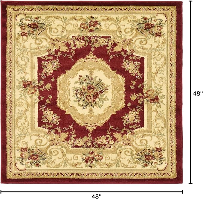 Rugs.com Chateau Collection Rug – 4 Ft Square Red Medium Rug Perfect for Living Rooms, Kitchens, Entryways
