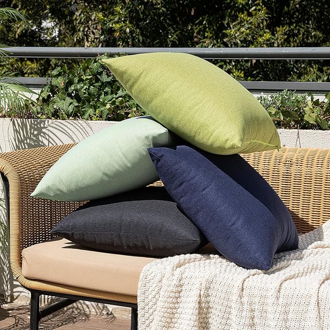 MIULEE Pack of 2 Decorative Outdoor Solid Waterproof Throw Pillow Covers Euro Sham Faux Linen Garden Farmhouse Cushion Cases for Summer Patio Tent Balcony Couch Sofa 24x24 Inch Navy